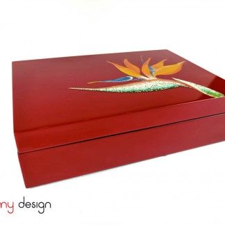 Rectangular lacquer box hand-painted with crane flower 23*16*H6cm